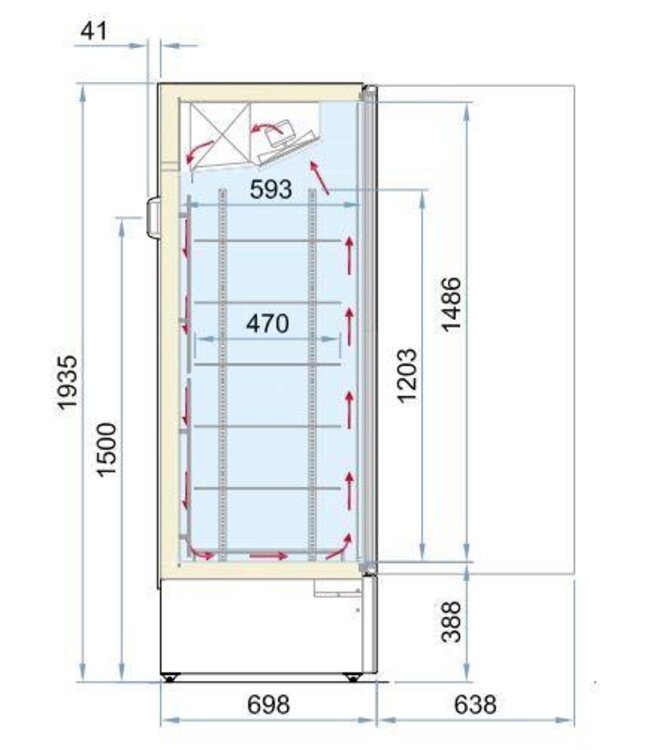 Vrieskast met glazen deur Marin geventileerd | 353 Liter | Wit | (H)193,5x(B)52x(D)74cm