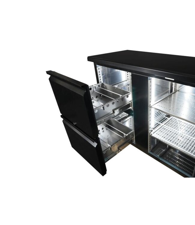 Barkoeling | 350 Liter | 1 Deur en 2 lades | Zwart | (H)86x(B)146,2x(D)51,3cm