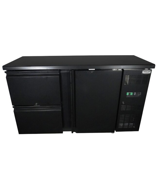 Barkoeling | 350 Liter | 1 Deur en 2 lades | Zwart | (H)86x(B)146,2x(D)51,3cm