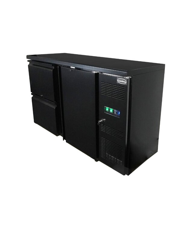 Barkoeling | 350 Liter | 1 Deur en 2 lades | Zwart | (H)86x(B)146,2x(D)51,3cm