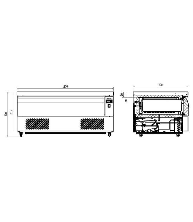 Koel/vrieswerkbank met lade Standard Line | 3x 1/1GN | (H)60x(B)123x(D)70cm