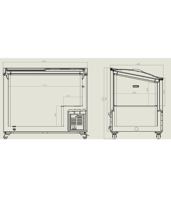 Vrieskist | 297 Liter | Glazen deksel | Met wielen | (H)87,9x(B)104,3x(D)65,9cm
