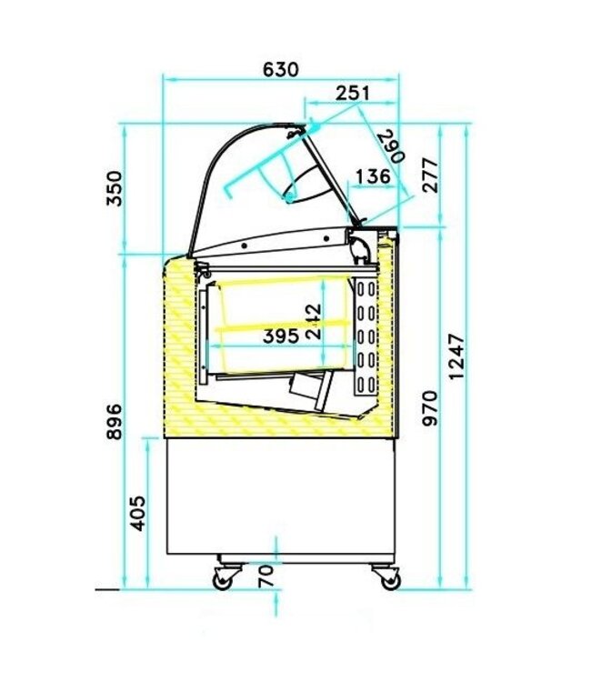 Schepijsvitrine Fiji 4 | 4+4x 5L | Gebogen glas | (H)124,7x(D)63x(B)82,4cm