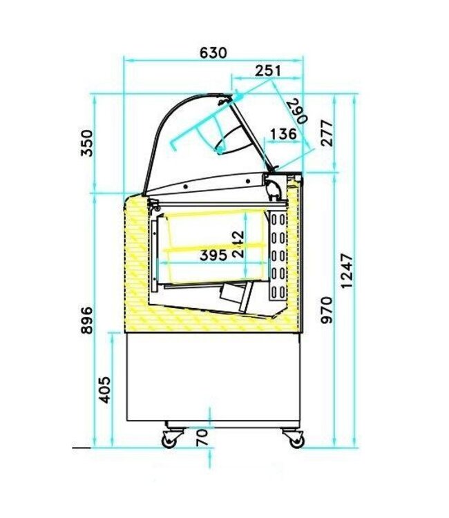 Schepijsvitrine Fiji 7 | 7+7x 5L | Gebogen glas | (H)124,7x(D)63x(B)135,4cm