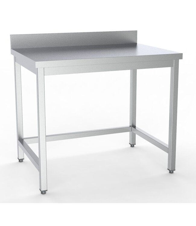 RVS Werktafel met spatrand | Open onderstel | Flatpack | 85cm hoog | 60cm diep | Kies uit verschillende breedtes