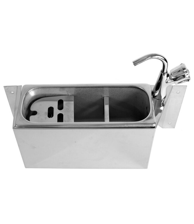 IJs schep-/spoelbak | Met kraan, wateraansluiting, afvoer en standpijp | Wandmodel