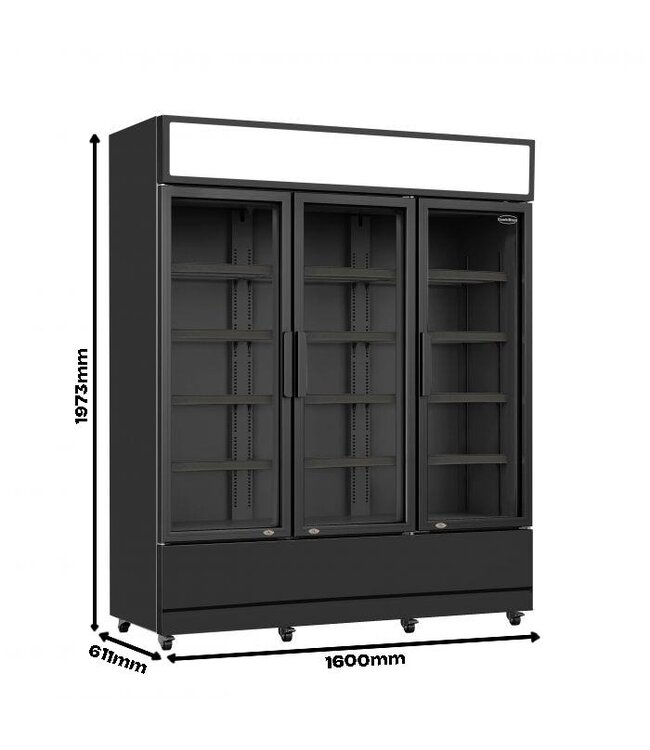 Koelkast met 3 glazen deuren | 1065L | FCU-1200 BL | Zwart | (H)197,3x(B)160x(D)61cm