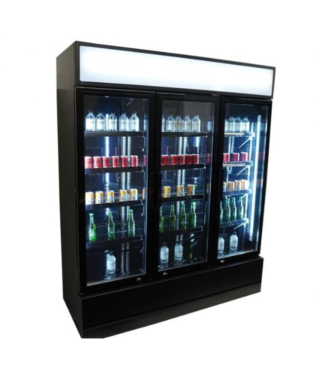 Koelkast met 3 glazen deuren | 1065L | FCU-1200 BL | Zwart | (H)197,3x(B)160x(D)61cm