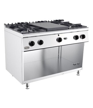 Combisteel Gaskooktafel Base 700 met open onderkast | 4x 6,5kW + 1x 6,5kW | (H)90x(B)120x(D)70cm