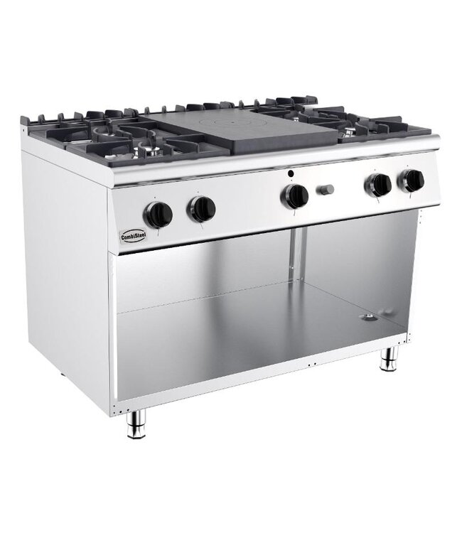 Gaskooktafel Base 700 met open onderkast | 4x 6,5kW + 1x 6,5kW | (H)90x(B)120x(D)70cm