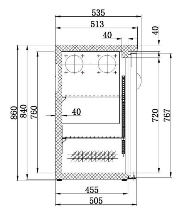 Barkoelkast zwart | 3 glazen deuren | 537L | (H)86x(B)200,2x(D)53,5