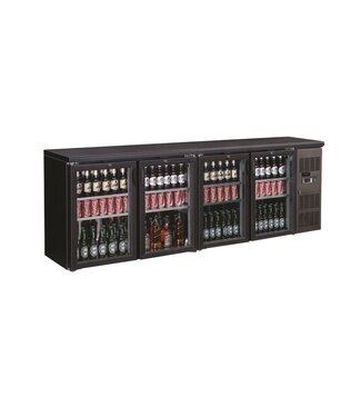 Combisteel Barkoelkast zwart | 4 glazen deuren | 698L | (H)86x254,2x53,5cm