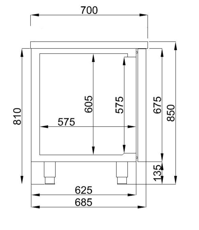 Koelwerkbank met extra lade | 4 deurs | 632L | (H)85x(B)233x(D)70