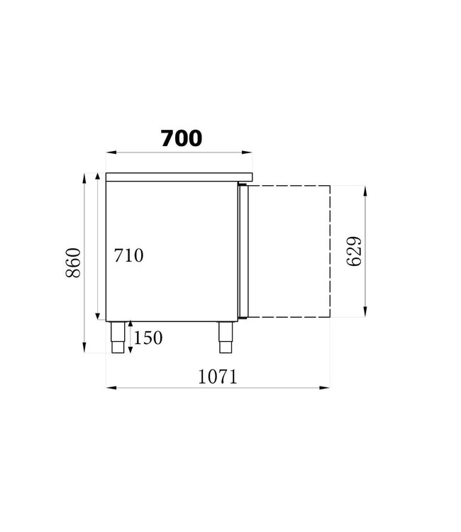 Vrieswerkbank | 3 Deurs | 1/1GN | (H)86x(B)179,5x(D)70cm
