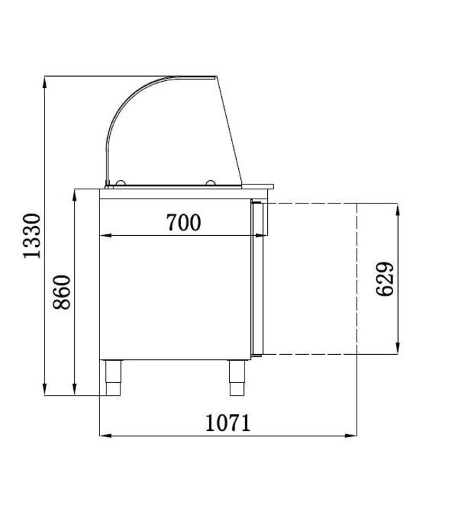 Koelwerkbank met glasopstand | 2 deurs | (H)136,5x(B)136x(D)70