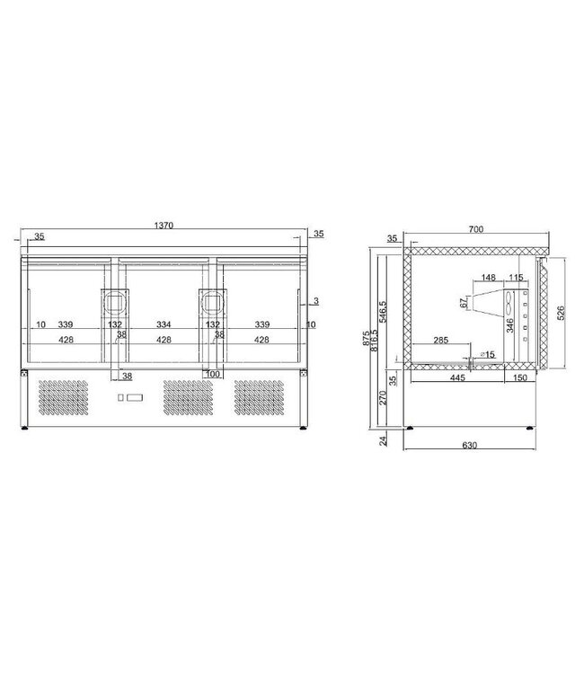 Koelwerkbank Compact Line | 3 deurs | (H)87,5x(B)136,5x(D)70