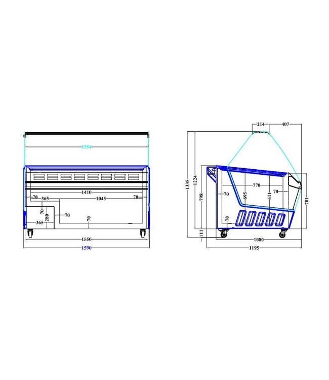 Schepijsvitrine Hawai | 16x 5L | (H)133,5x(B)159,5x(D)119,5