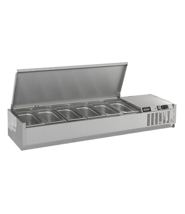 Opzetkoelvitrine CS | RVS deksel | 6x 1/3GN | (H)22,5x(B)150x(D)39,5cm