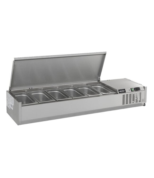 Opzetkoelvitrine CS | RVS deksel | 5x 1/4GN | (H)22,5x(B)120x(D)33,5cm