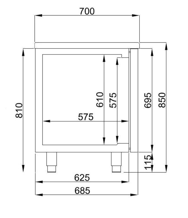 Koelwerkbank Energy Line | Monoblock | 3 Deuren en 2 lades | 632L | 700mm diep