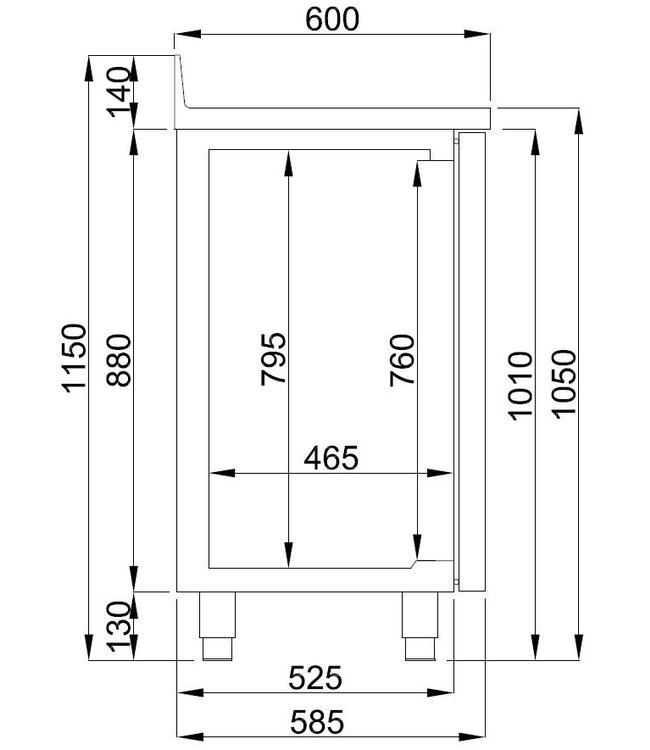 Koelwerkbank Pro Line | 3 Deurs met afvalbak | 632L | (H)105x(B)213,5x(D)60cm