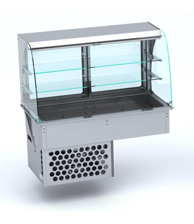 Koelvitrine | Drop-in model | Gebogen glas | Geforceerd | 5x1/1GN | Met nachtgordijn | (B)176,5x(D)72x(H)143cm