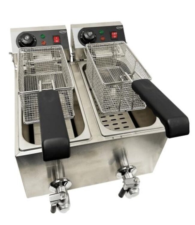 Elektrische friteuse | 2x 4 Liter | Tafelmodel | Met aftapkraan