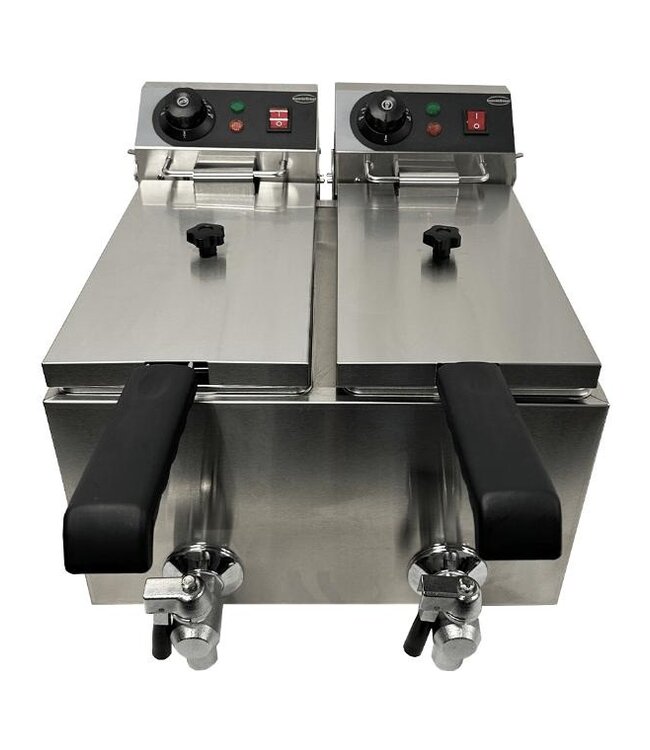 Elektrische friteuse | 2x 4 Liter | Tafelmodel | Met aftapkraan