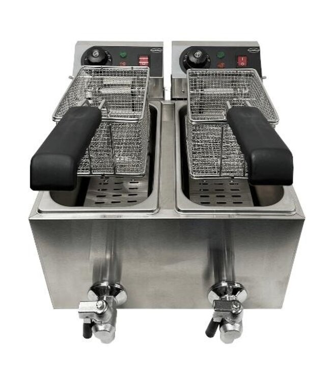 Elektrische friteuse | 2x 4 Liter | Tafelmodel | Met aftapkraan