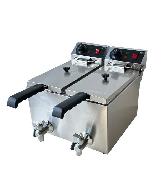 Elektrische friteuse | 2x 4 Liter | Tafelmodel | Met aftapkraan