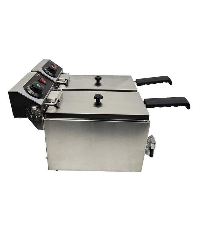Elektrische friteuse | 2x 4 Liter | Tafelmodel | Met aftapkraan