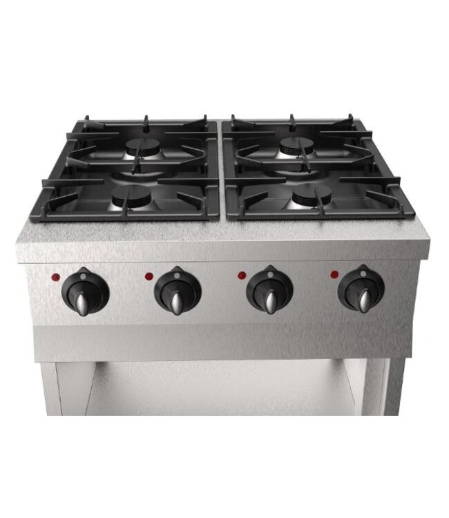Base 700 Gaskooktafel met onderkast | 4x 6,5kW pits | RVS
