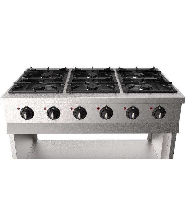 Base 700 Gaskooktafel met onderkast | 6x 6,5kW pits | RVS