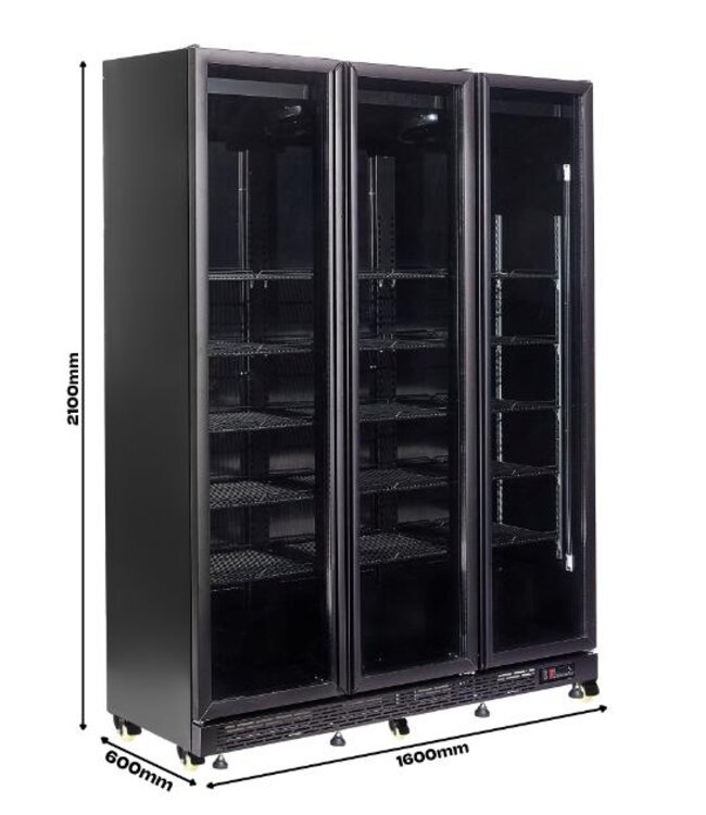 Koelkast met 3 glazen deuren | 1200L | NAP-1200 HT | Zwart | Deurverwarming | (H)210x(B)160x(D)60cm