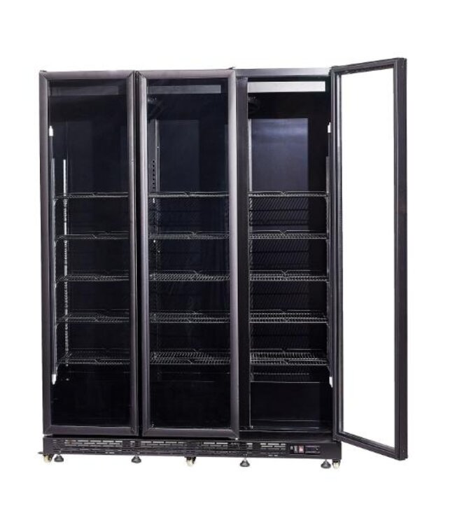 Koelkast met 3 glazen deuren | 1200L | NAP-1200 HT | Zwart | Deurverwarming | (H)210x(B)160x(D)60cm