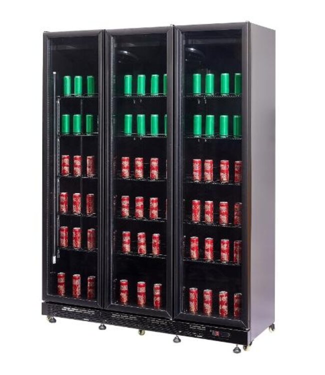 Koelkast met 3 glazen deuren | 1200L | NAP-1200 HT | Zwart | Deurverwarming | (H)210x(B)160x(D)60cm