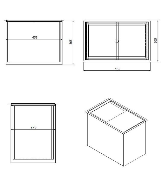 Drop-in RVS ijsbak | Dubbelwandig | Met schuifdeksel | (B)48,5x(D)30,5x(H)36,5cm