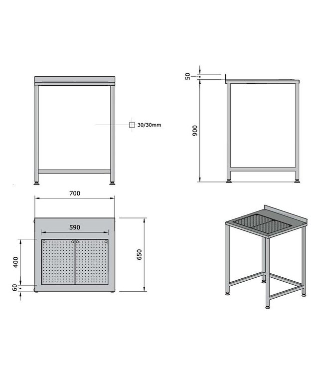 RVS Werktafel | Met geïntegreerde lekbak | Achteropstand | (H)90x(B)70x(D)65cm
