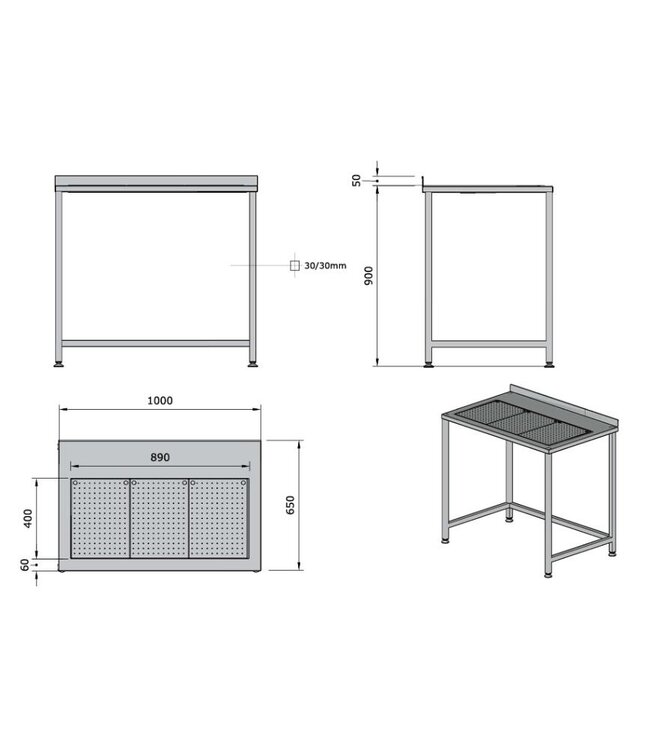 RVS Werktafel | Met geïntegreerde lekbak | Achteropstand | (H)90x(B)100x(D)65cm
