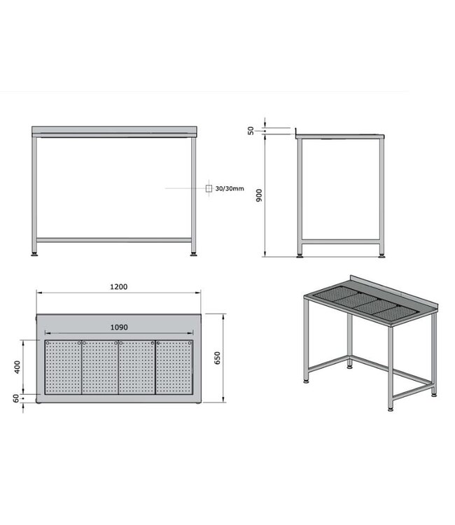 RVS Werktafel | Met geïntegreerde lekbak | Achteropstand | (H)90x(B)120x(D)65cm