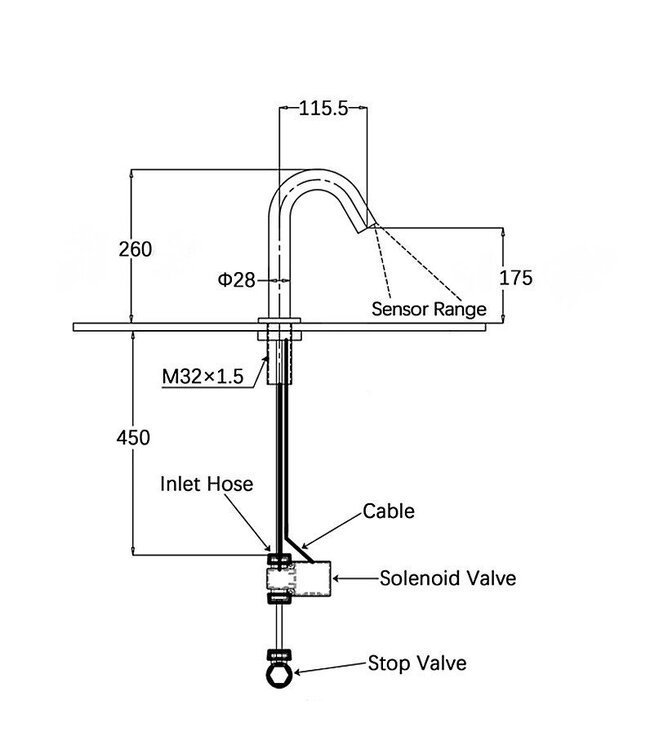 Wastafel kraan | Met sensor | Opbouwmodel | RVS | Enkelgats