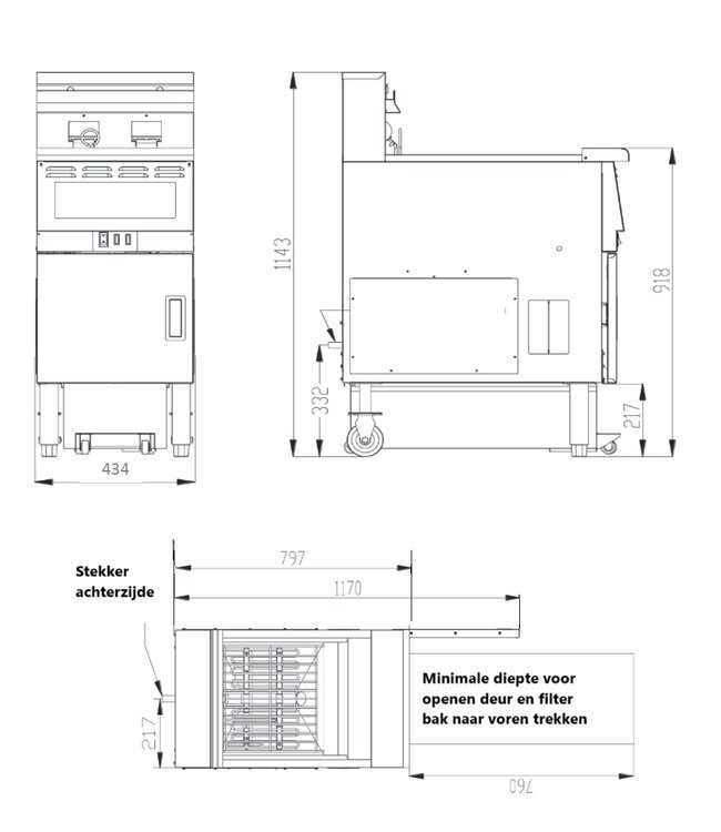 Automatische oliefilter friteuse | 30L | 14kW | (B)434x(D)797x(H)1143mm