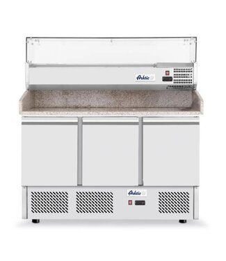 Arktic Pizzawerkbank met opzetkoelvitrine | 3 Deurs | boven 6x 1/4GN | (H)149,1x(B)140x(D)70cm