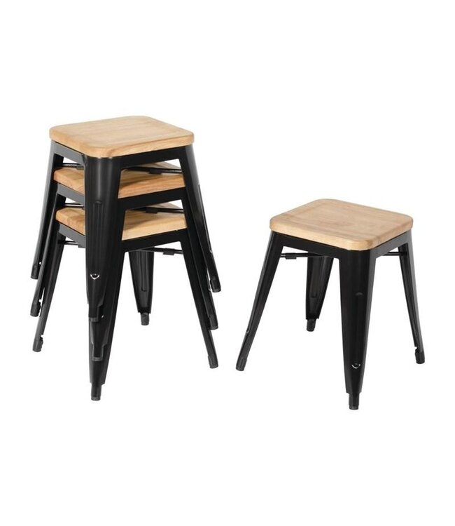 Lage barkruk Bolero Bistro | Zwart/Hout | 4 Stuks