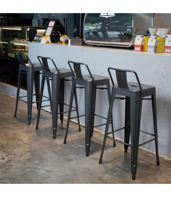 Barkruk Bolero Bistro met rugleuning | Grijs | 4 Stuks