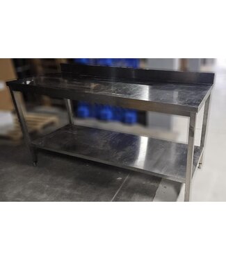 Occasion: RVS Werktafel met bodemschap en achteropstand | 170cm breed | 70cm diep