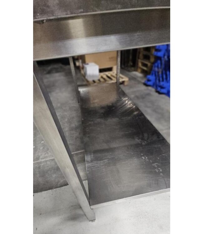 Occasion: RVS Werktafel met bodemschap en achteropstand | 170cm breed | 70cm diep