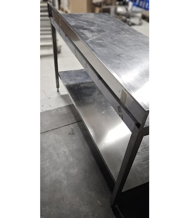Occasion: RVS Werktafel met bodemschap en achteropstand | 170cm breed | 70cm diep