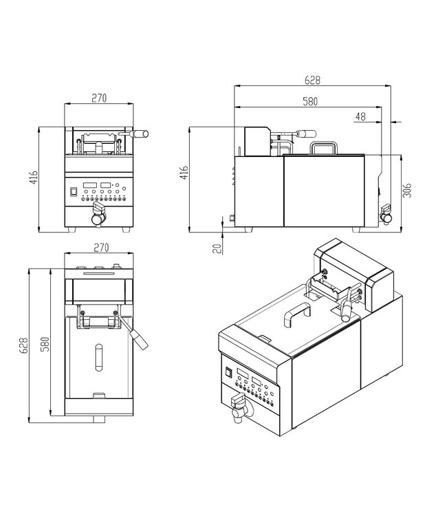 Friteuse Shi-Fan 3.2kW | 8L | Met automatisch instelbare mand lift