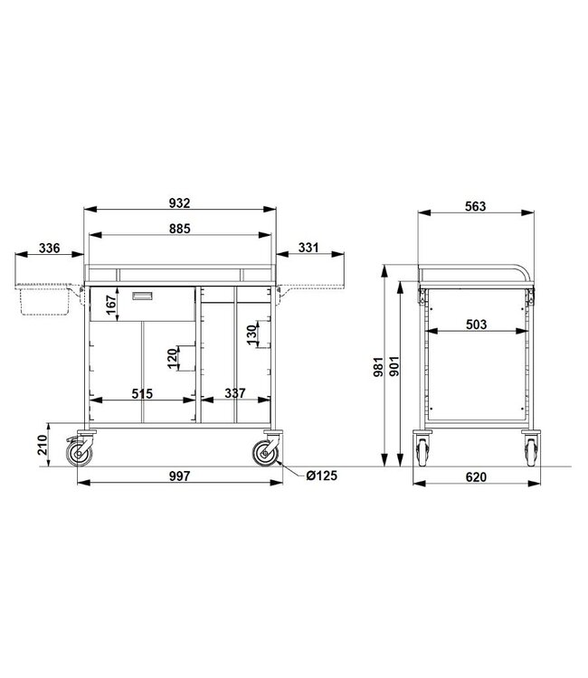 A-Care Roomservice trolley serveerwagen | Met onderkast | 5x 1/1GN + 4x 50x50 vaatwaskorven